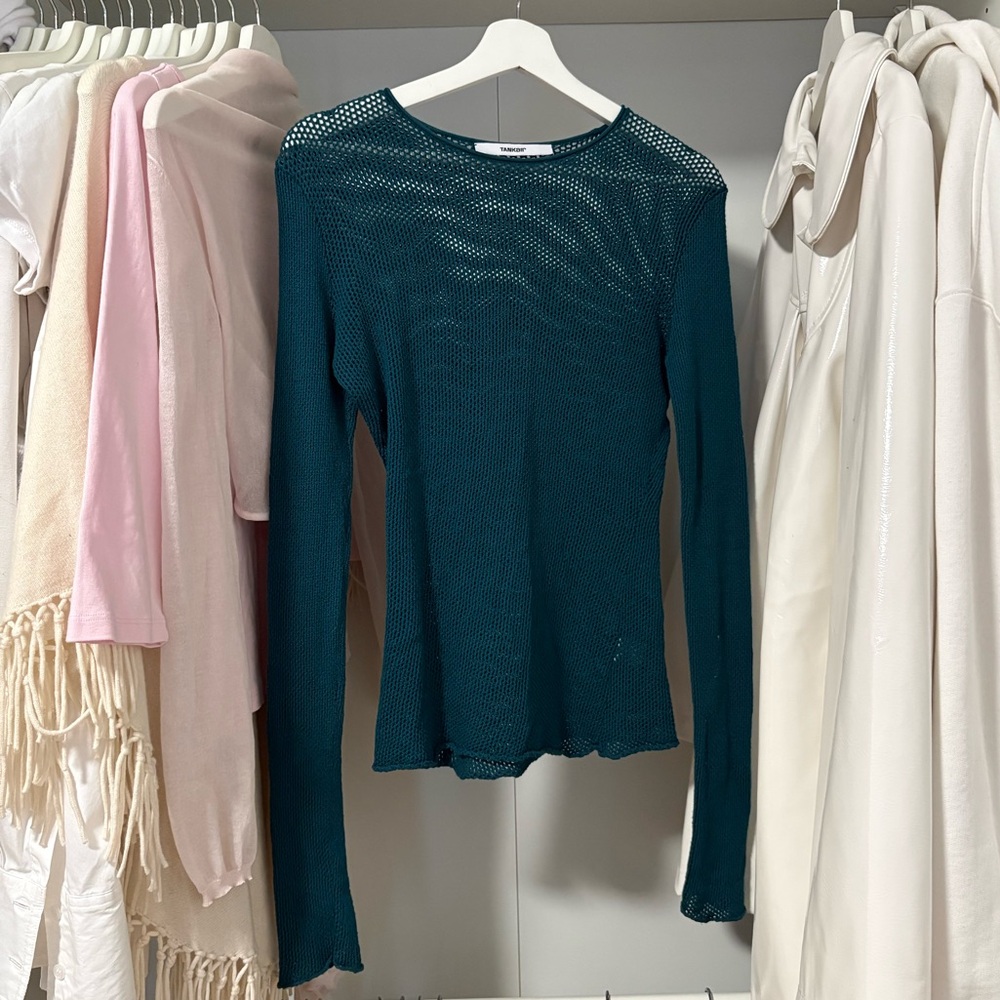 Long-Sleeve Mesh Top in Teal